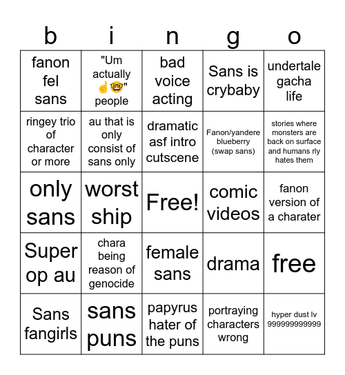 Undertale cringe bigno Bingo Card