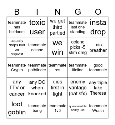 apex randos Bingo Card