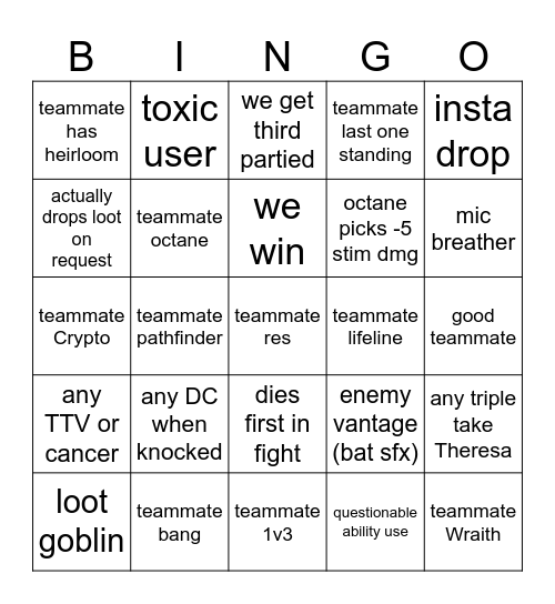 apex randos Bingo Card