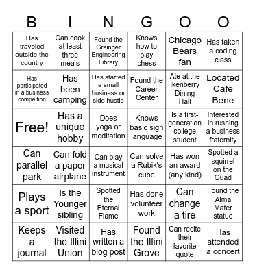 Icebreaker Bingo Card
