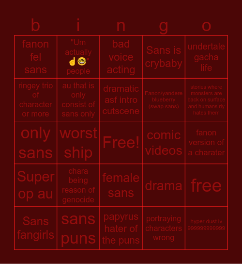 Undertale cringe bigno Bingo Card