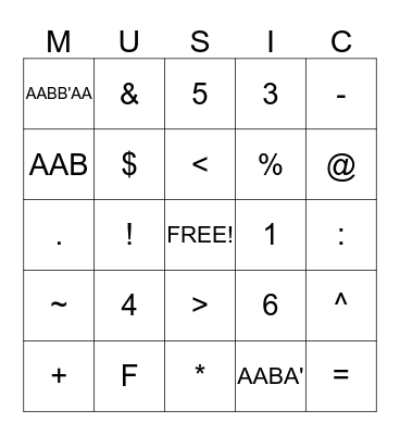 MUSICAL BINGO Card