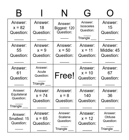 Unit 3 Triangles Bingo Card