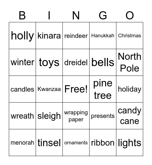 December Vocabulary Words Bingo Card