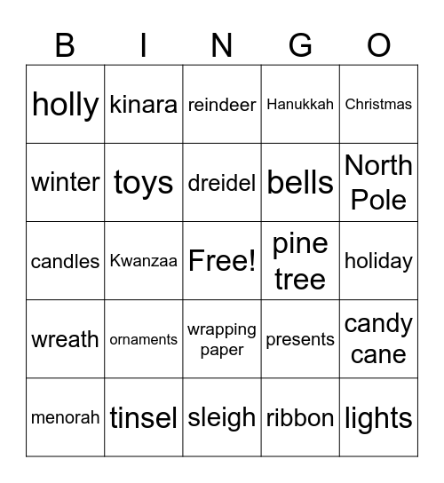 December Vocabulary Words Bingo Card