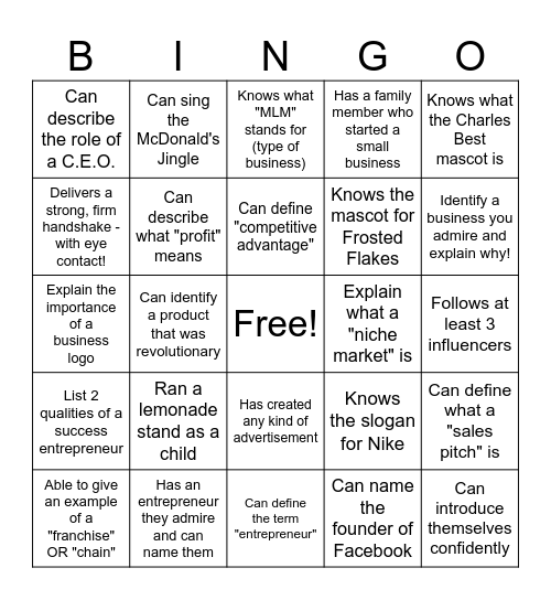 Business Bingo Card