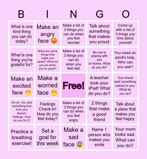 Social Emotional Bingo! Bingo Card