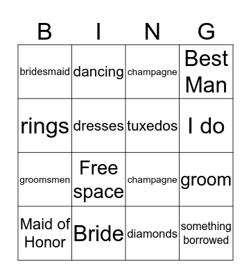 Wedding Bells Bingo  Bingo Card