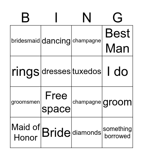 Wedding Bells Bingo  Bingo Card