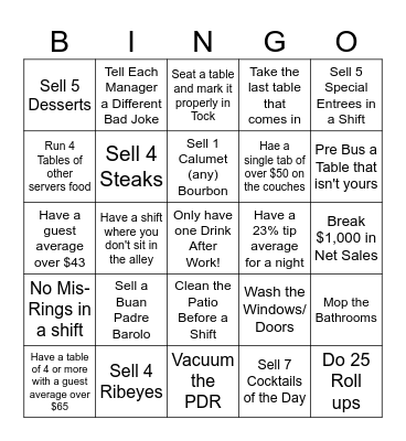 Dray Bingo Card