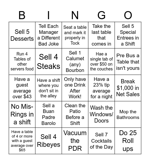 Dray Bingo Card