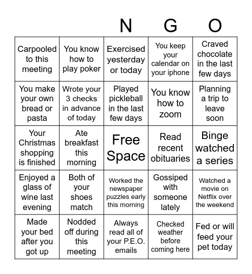 Check It OFF Bingo Card