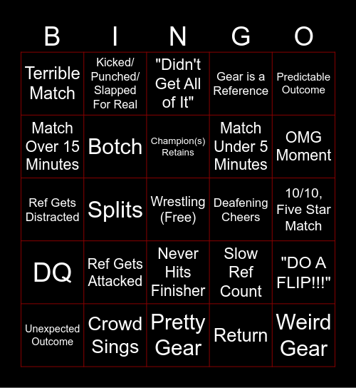 WWE PLE Bingo Card