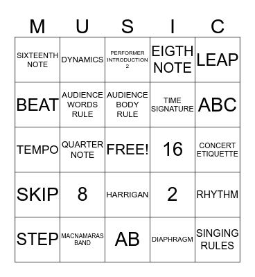 MUSICAL BINGO Card
