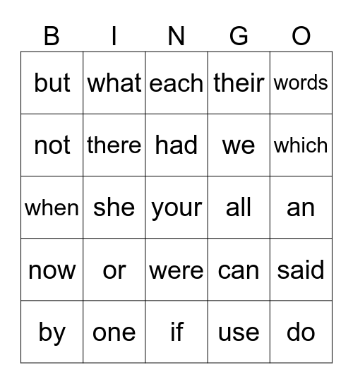 October Sight Words Bingo Card