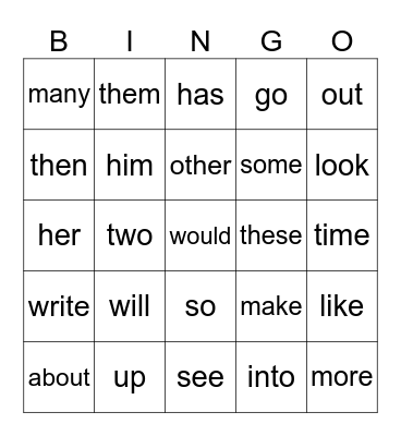 November Sight Words Bingo Card