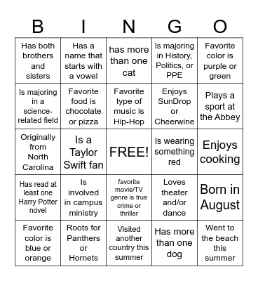 Getting to Know You Bingo Card