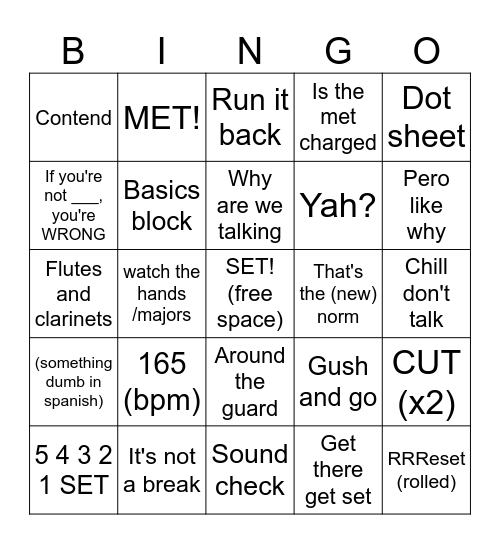 Band BINGO Week 1 Bingo Card