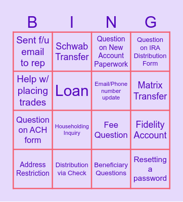 Call Bingo Card
