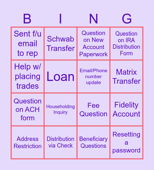 Call Bingo Card