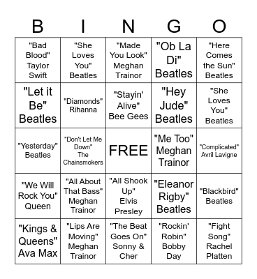 Musical Bingo Card