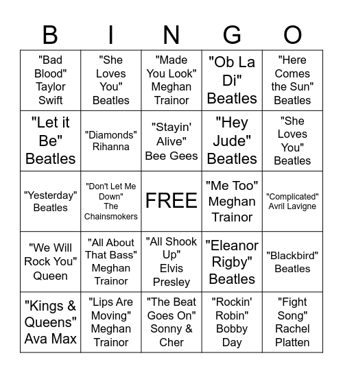 Musical Bingo Card