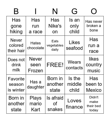 Get to Know You Bingo Card