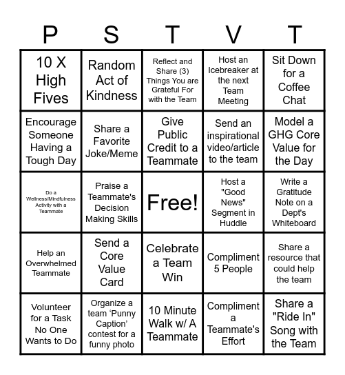 POSITIVITY CHALLENGE BINGO Card