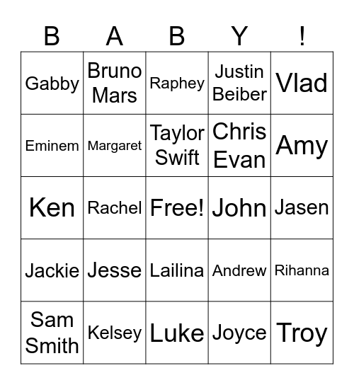 Who is the baby? Bingo Card
