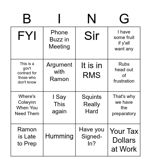 RAYMINGO Bingo Card