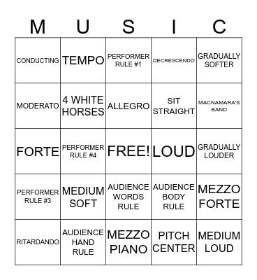 MUSICAL BINGO Card