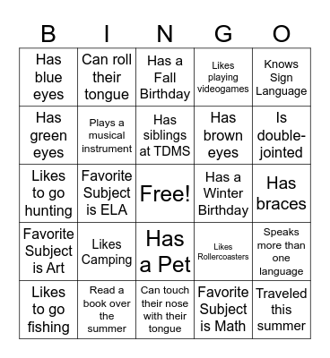 Find someone who... BINGO! Bingo Card