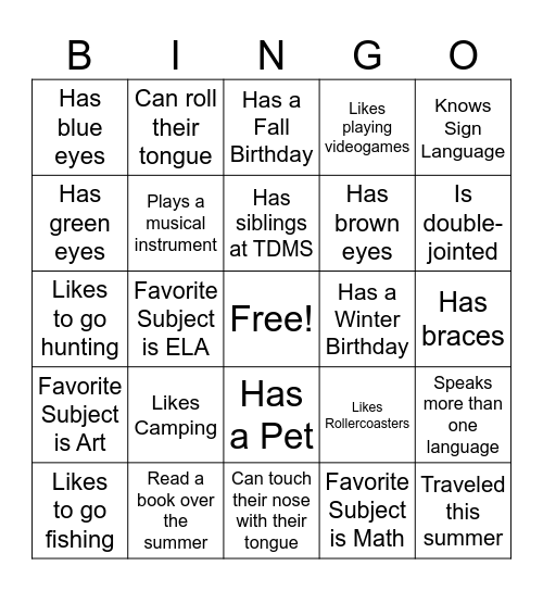 Find someone who... BINGO! Bingo Card