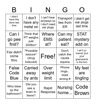 MRI Bingo Card