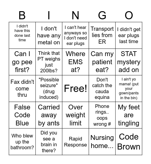 MRI Bingo Card