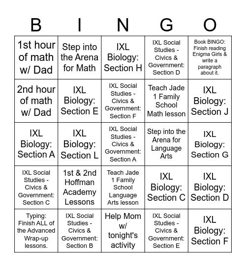 Ruby's BINGO September 1st 2024 Bingo Card