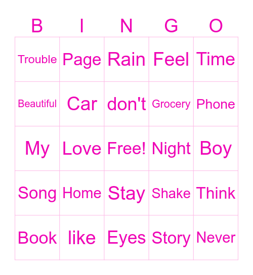 Taylor Swift Lyric Bingo Card