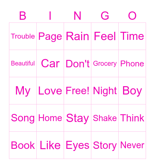 Taylor Swift Lyric Bingo Card