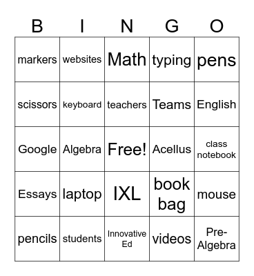 School Bingo Card