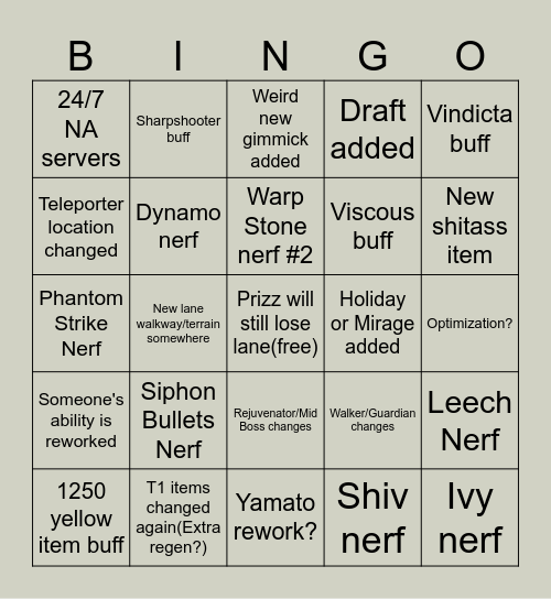 Deadlock Patch Day Bingo Card