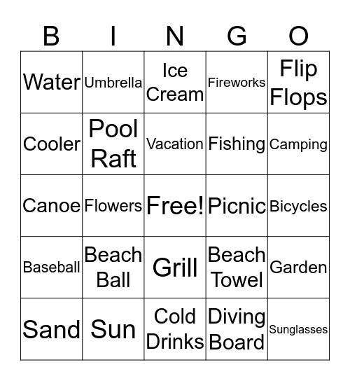 Summertime Bingo Card