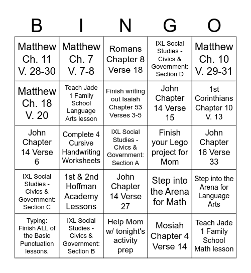 Nathan's BINGO September 1st, 2024 Bingo Card