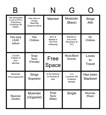 The First Cathedral Music Ministry Bingo Card