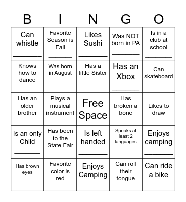 People Bingo Card