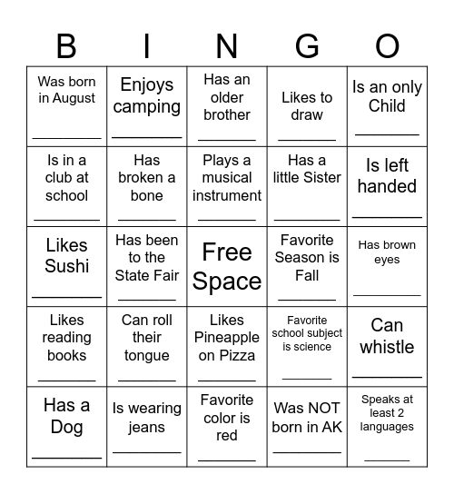 People Bingo Card