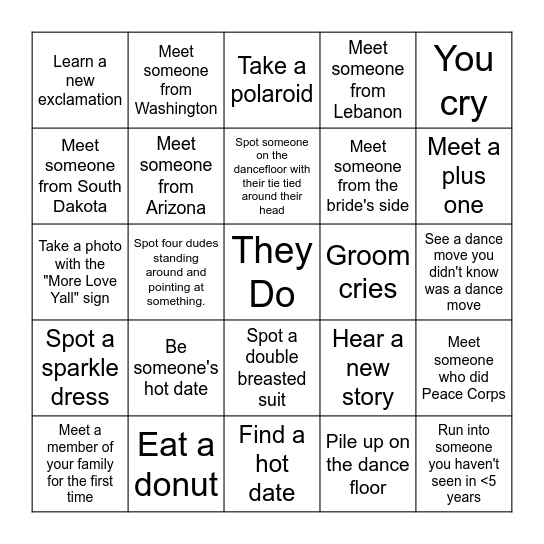 It's A Wedding! Bingo Card