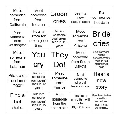 It's A Wedding! Bingo Card