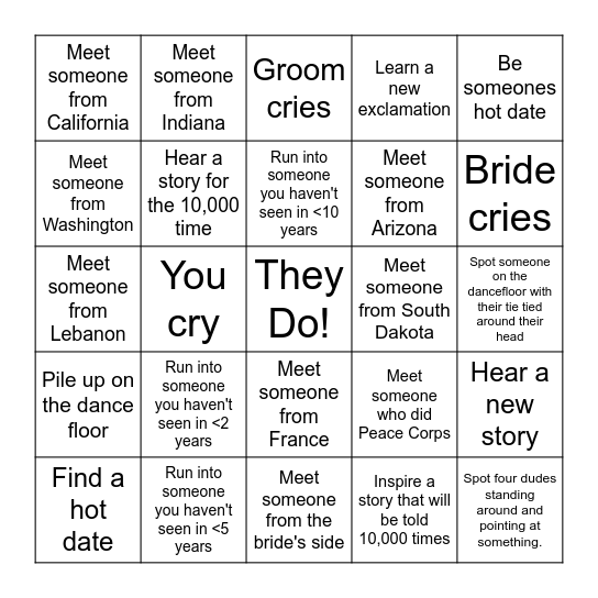 It's A Wedding! Bingo Card