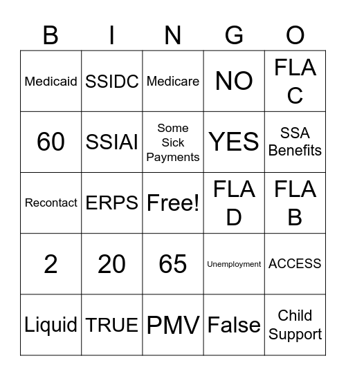 SSA BINGO Card