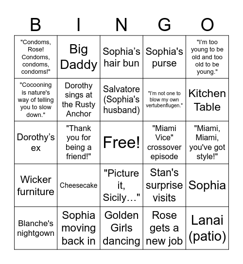 Golden Girls Bingo Card